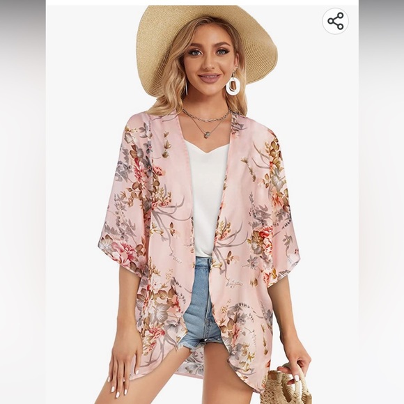 Floral kimono 143 Story by Line Up Swimsuit Coverup sz Medium sheer kimono cream - Picture 5 of 10